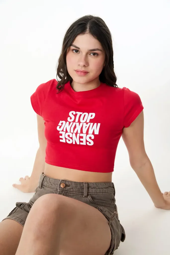 Red Inverted Letter Cropped Tshirt - Image 1