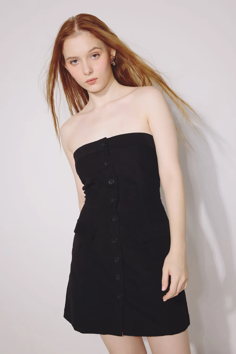 Black Front Closure Fitted Tube Micro Mini Dress