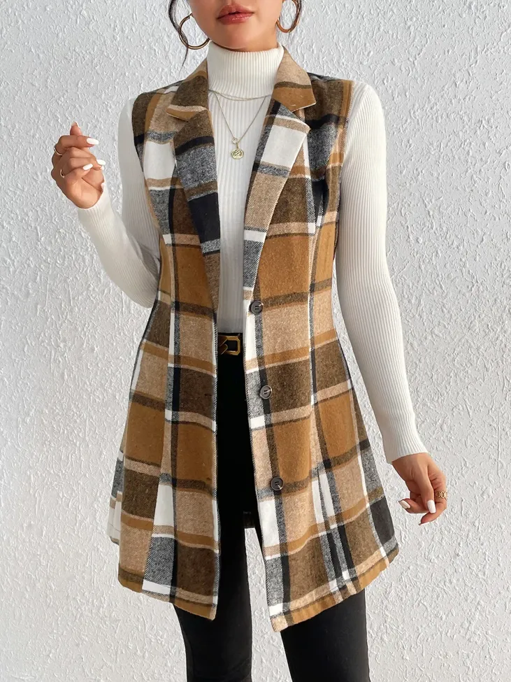 Khaki Checks Coat Dress - Image 1