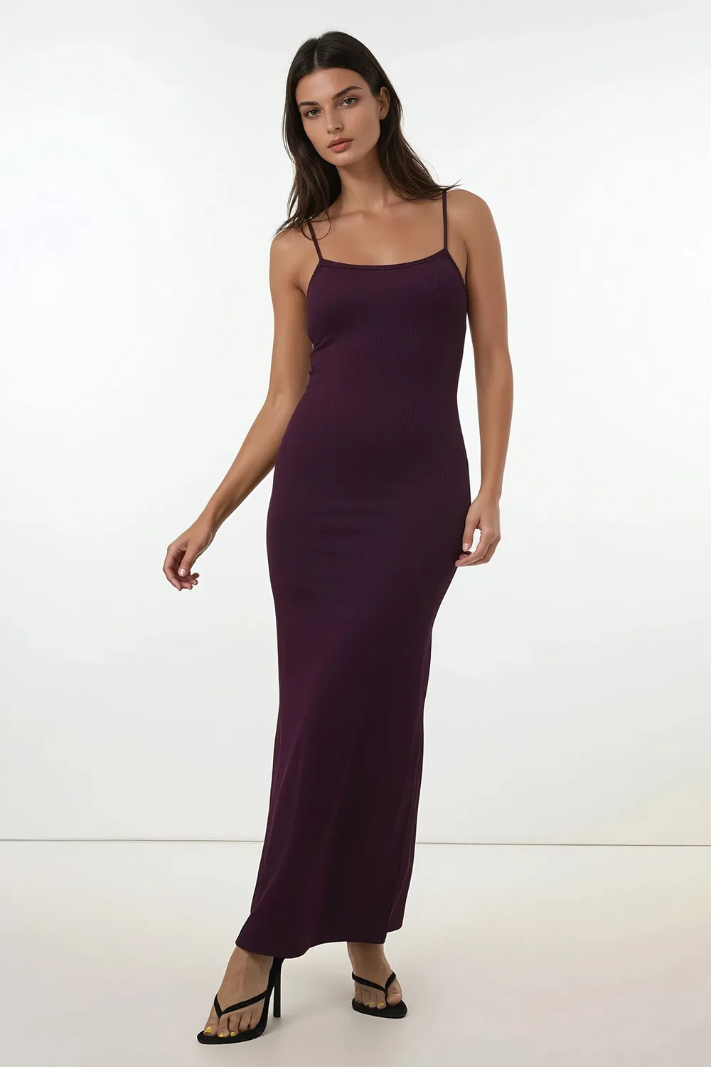 Wine Solid Maxi Dress - NEWME