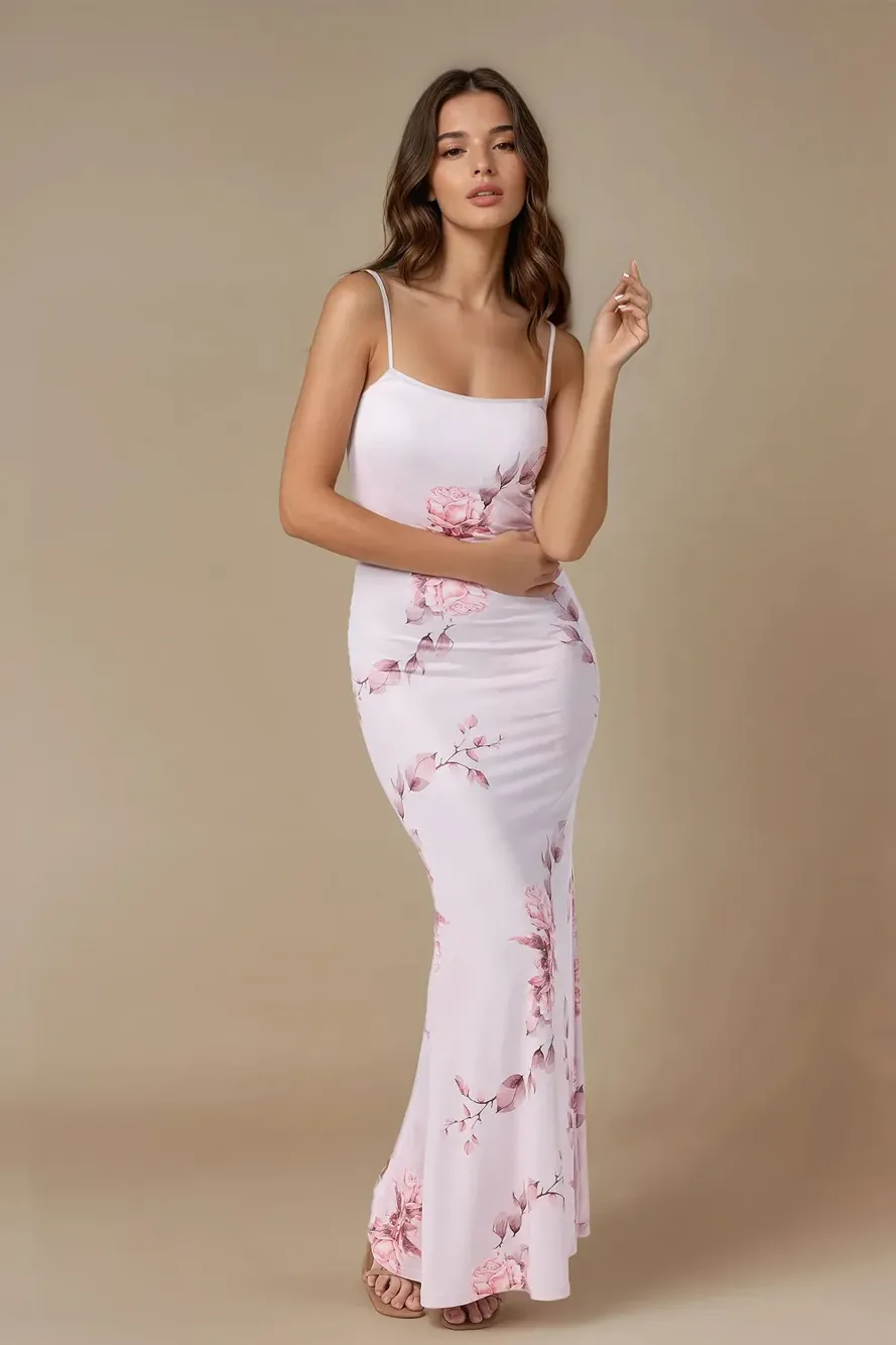 Pink Knotted Sleeves Printed Slip-On Dress - NEWME
