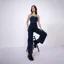 Navy Blue Back Tie Up Denim Jumpsuit