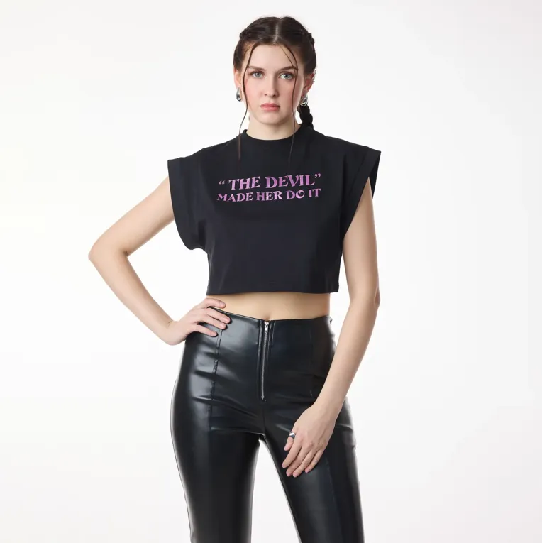 Black Graphic Print Crop Tee - Image 1