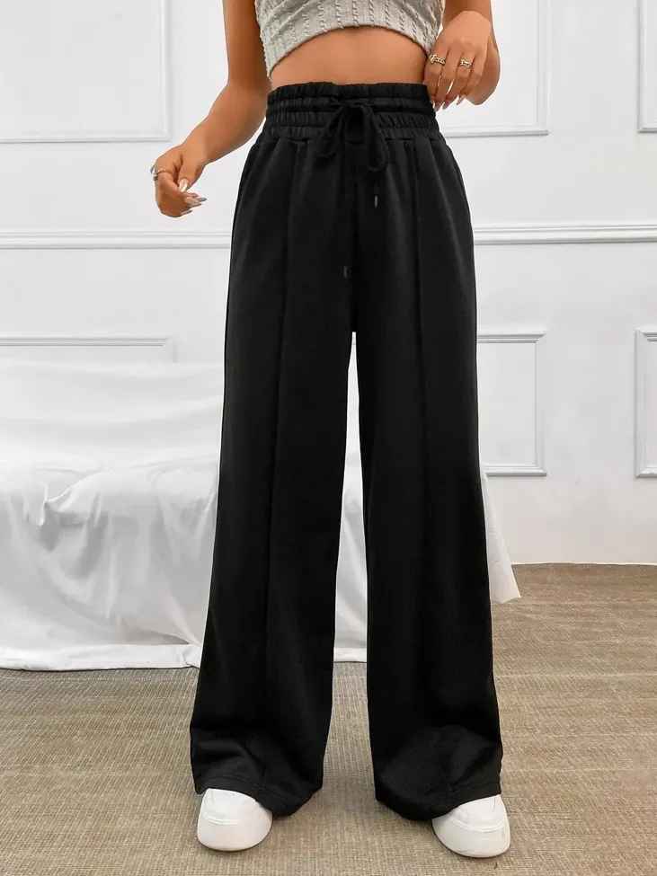Black Solid Relaxed Track Pants - Image 1