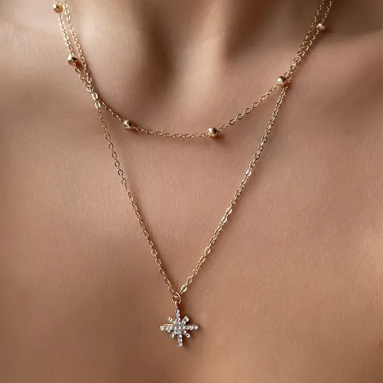 Gold Imitation Star Layered Necklace - Image 1