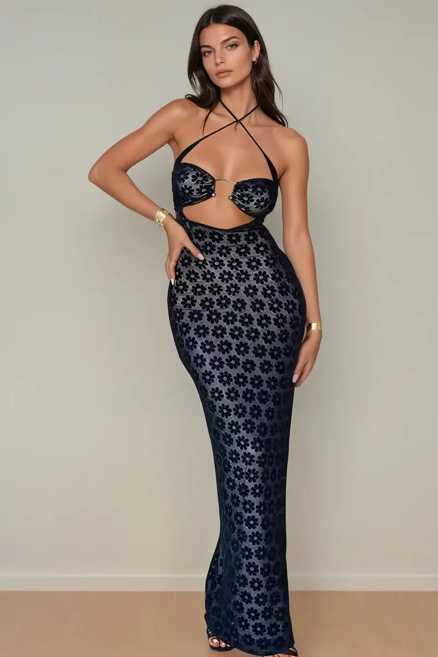 Halter Neck Cut Out Bodycon Dress - NEWME