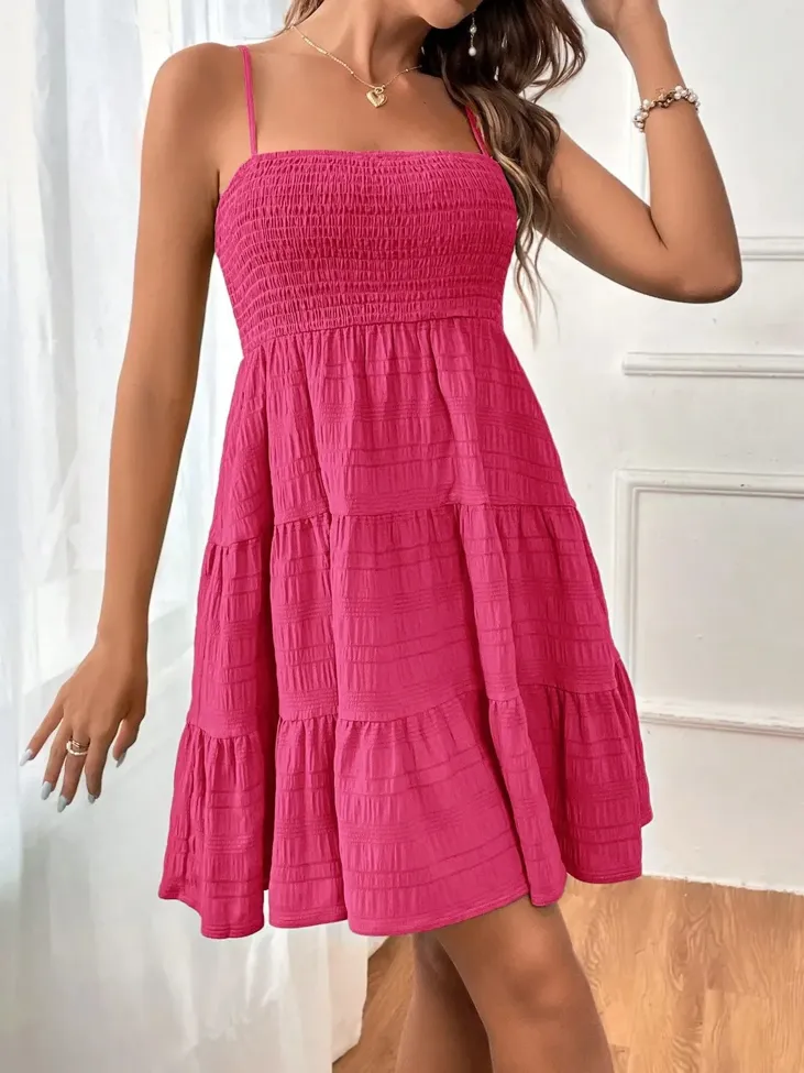 Fuchsia Solid Mini Tiered Dress - Image 1