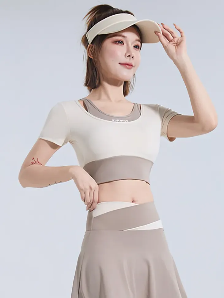 Colourblocked Layered Crop Top - Image 1