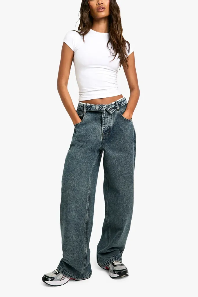 Blue Mid Rise Wide Leg Jeans - Image 1