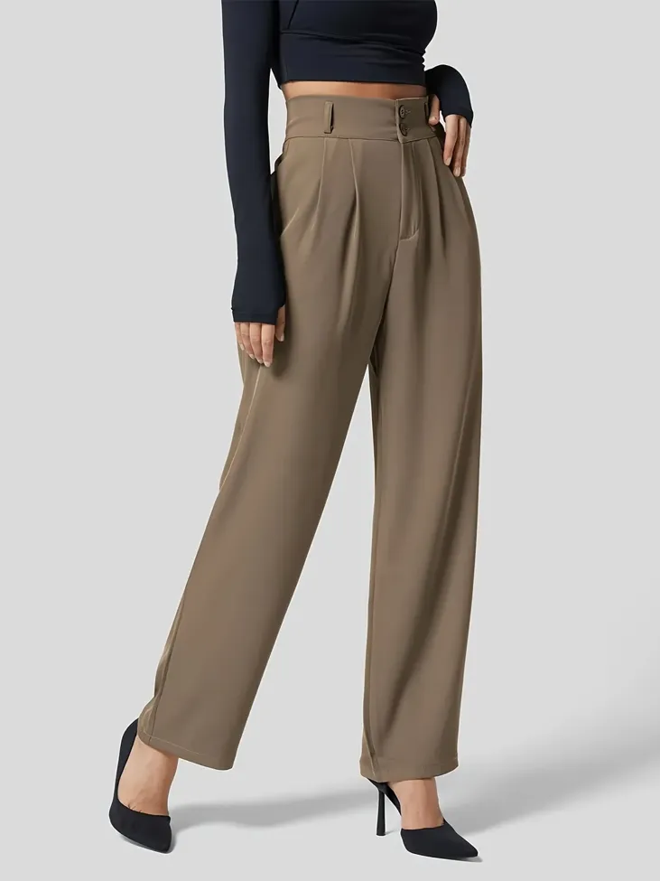 Brown Highrise Pleated Pants - Image 1