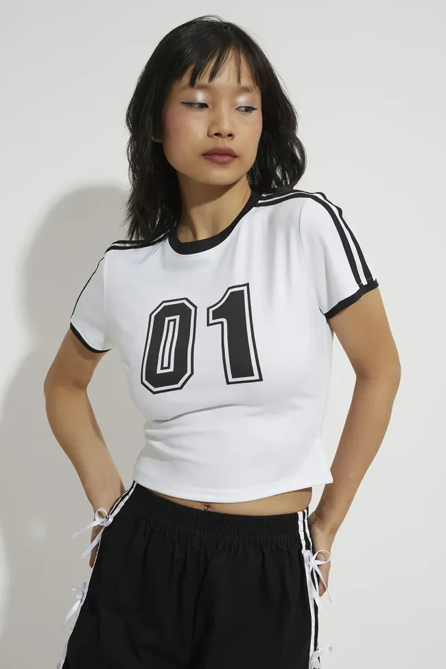 White Cropped Typographic Tshirt - NEWME