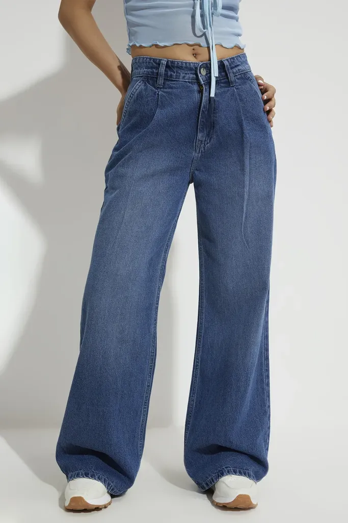 Dark Blue Wide Leg Jeans - Image 1