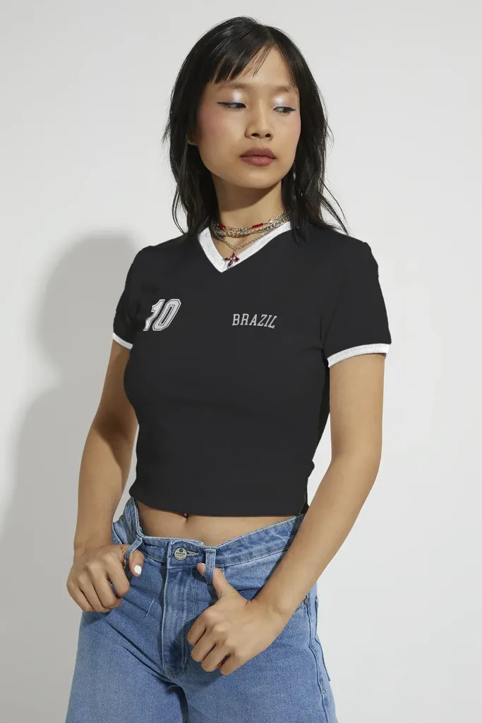 Black Sporty Vneck Tshirt - Image 1