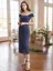 Ruched Blue Bodycon Midi Dress