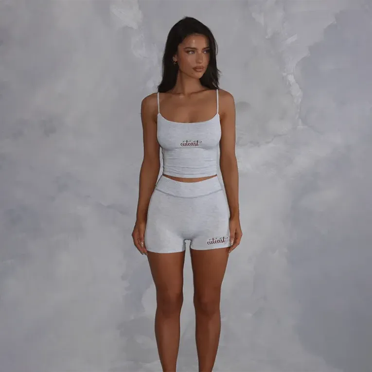 Grey Solid Crop Coord Set - Image 1