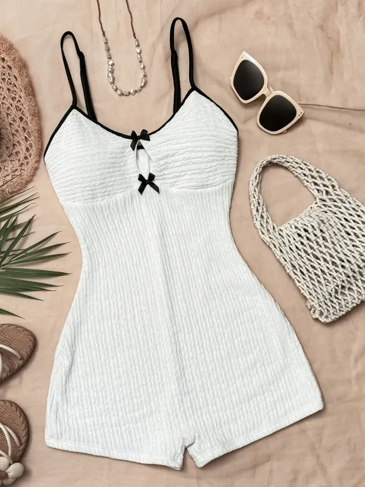 White Textured Detail Playsuit - Image 1