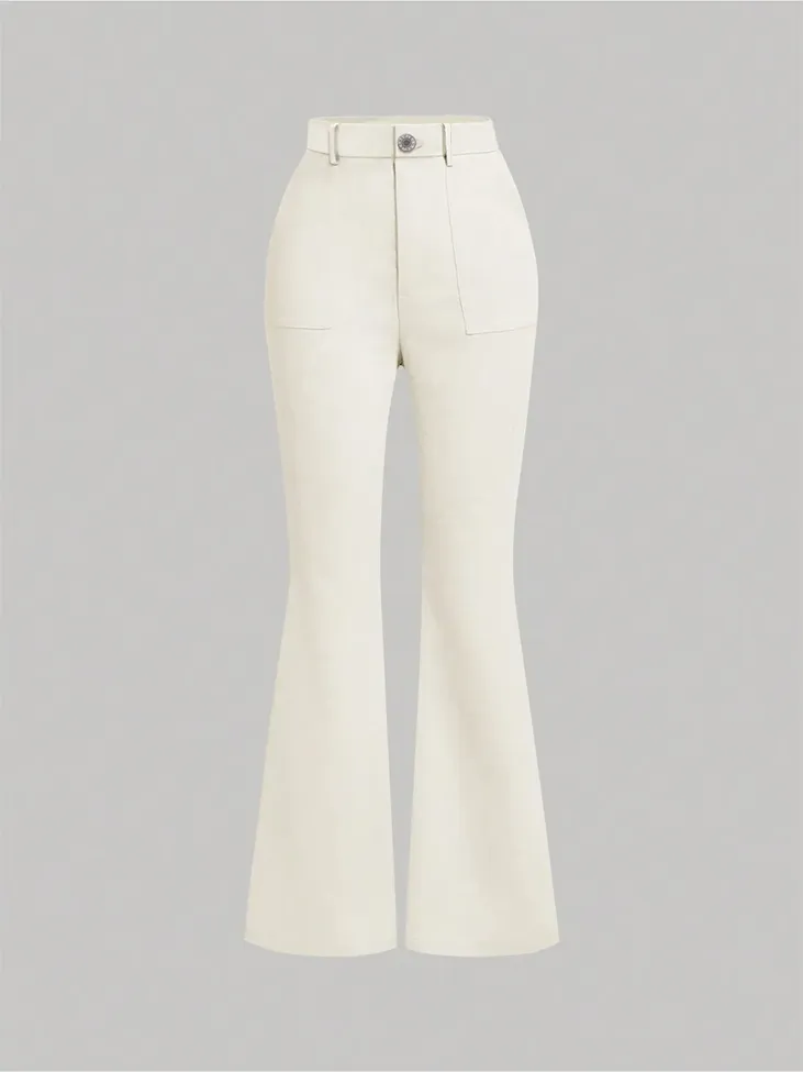 White Solid Highrise Bootcut Pants - Image 1