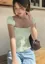 Light Green Square Neck Buttoned Top