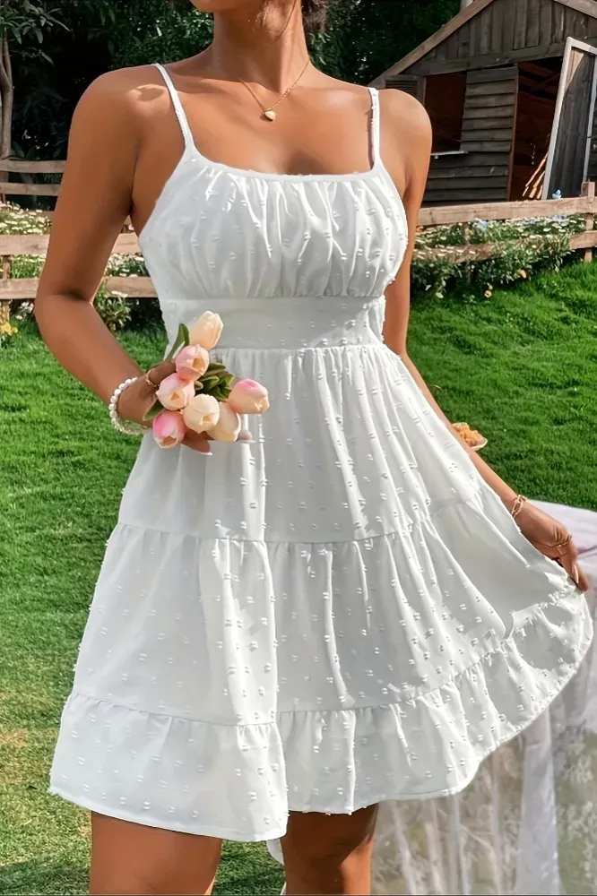 White Tiered Square Neck Midi Dress