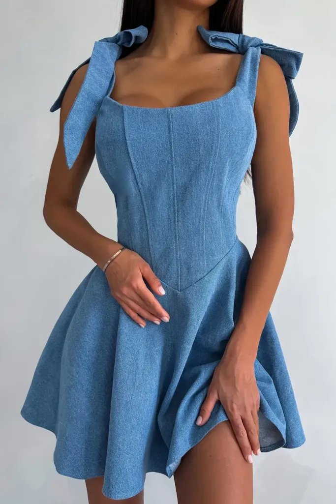Denim Square Neck Corset Dress - Image 1