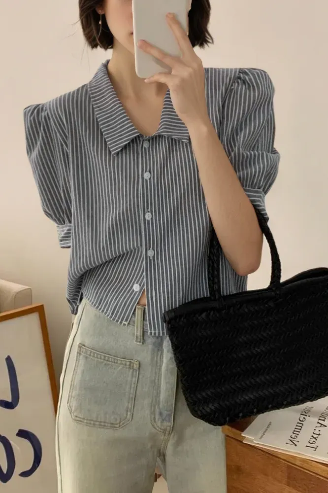 Dark Grey Striped Buttonup Shirt - Image 1