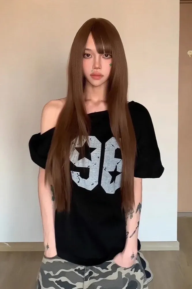 Black Offshoulder Graphic Tshirt