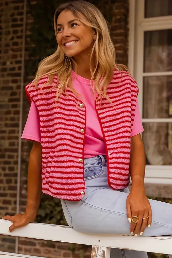 Pink Striped Buttoned Top - Image 1