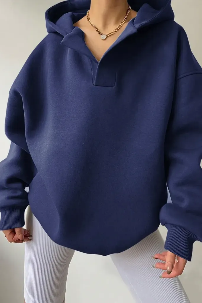 Navy Blue Oversized Hooded Sweatshirt - Image 1