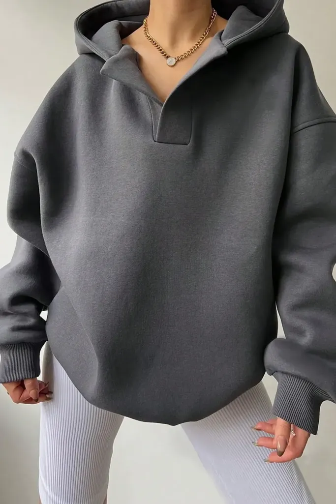 Dark Grey Oversized Hooded Sweatshirt - Image 1