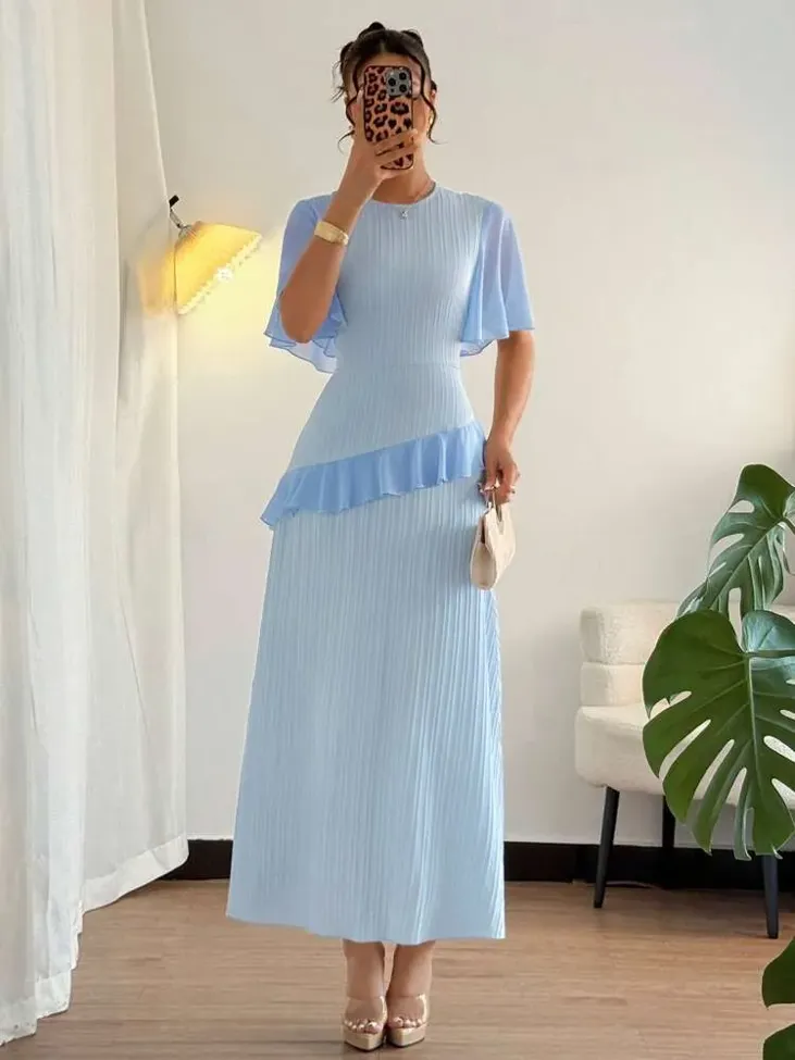 Light Blue Ruffled Aline Maxi Dress - Image 1