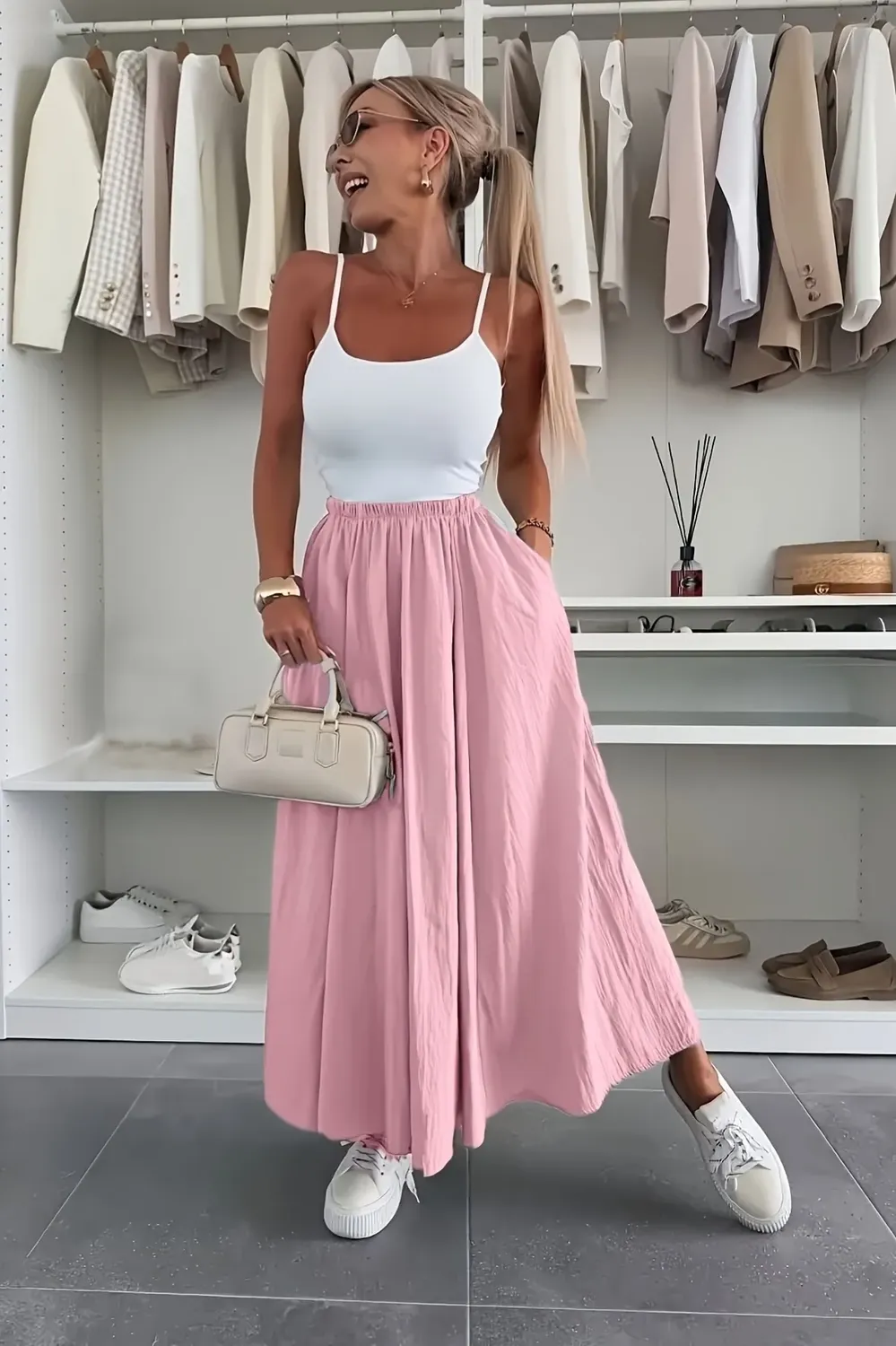 Pink High Rise Aline Maxi Skirt