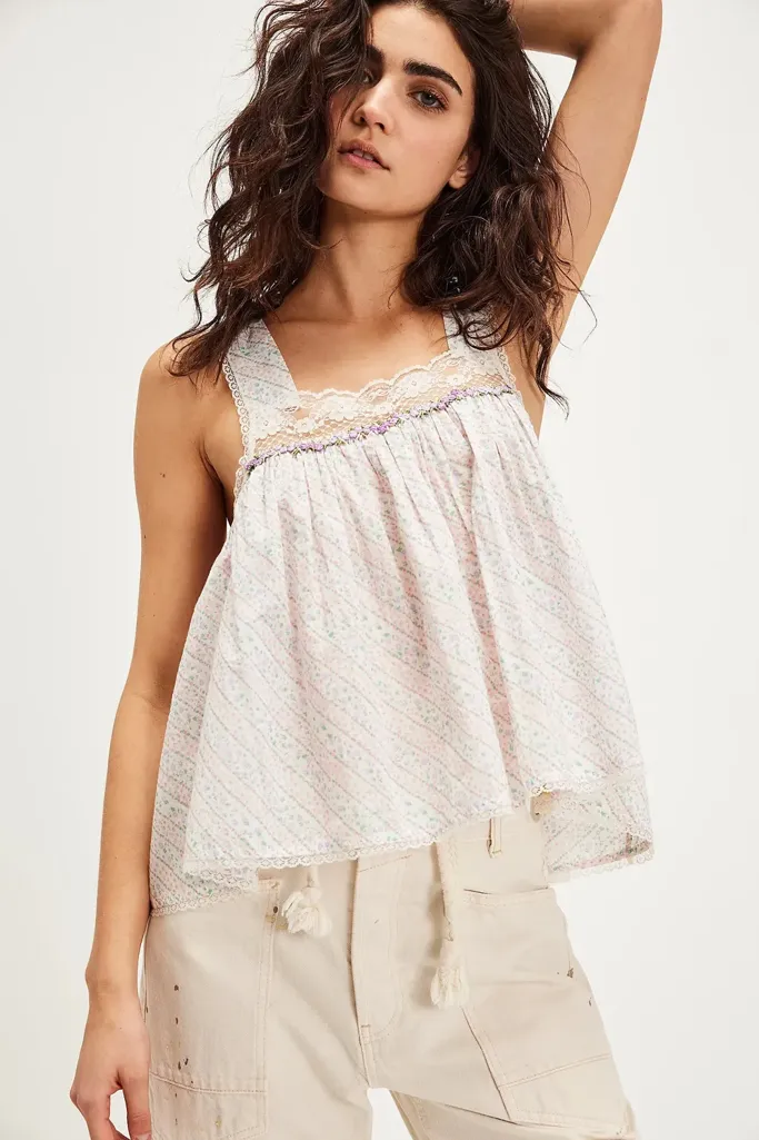 White Ditsy Lace Square Neck Top - Image 1