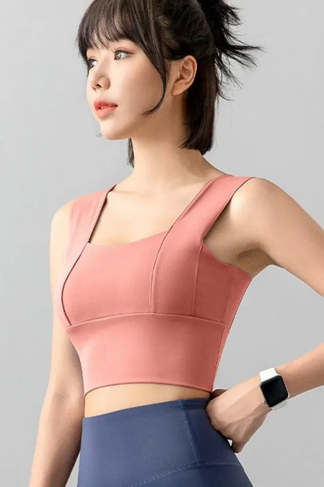 Peach Solid Square Neck Crop Top - Image 1