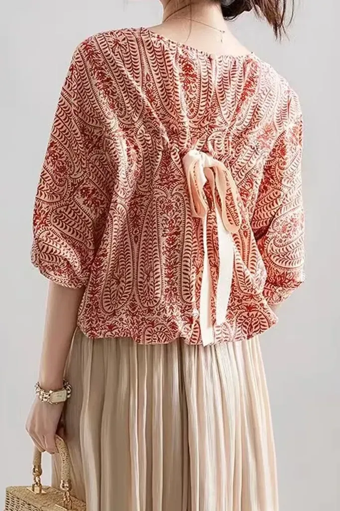Rust Paisley Round Neck Top - Image 1