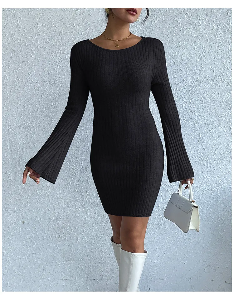 Black Solid Bodycon Dress - Image 1