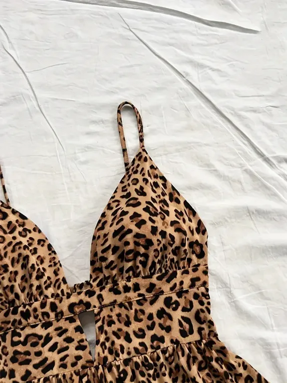 Glitter v neck leopard print backless tank mini dress