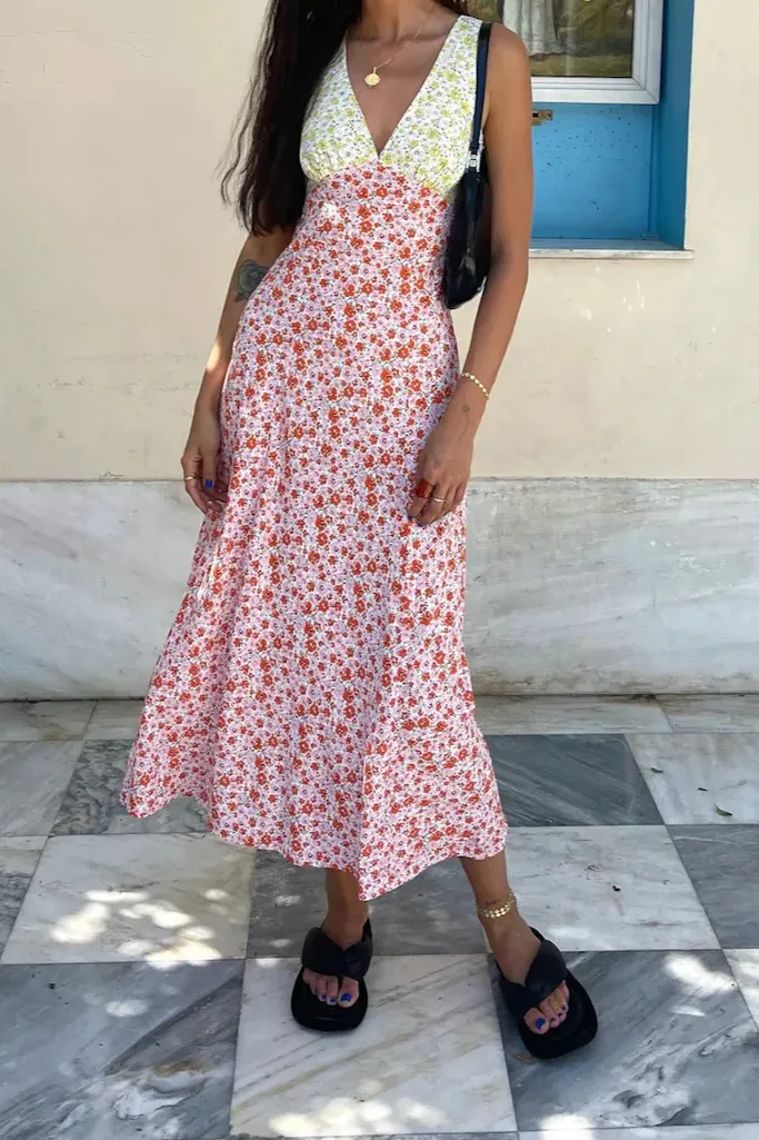 Red Floral Relaxed Maxi Dress - Image 1