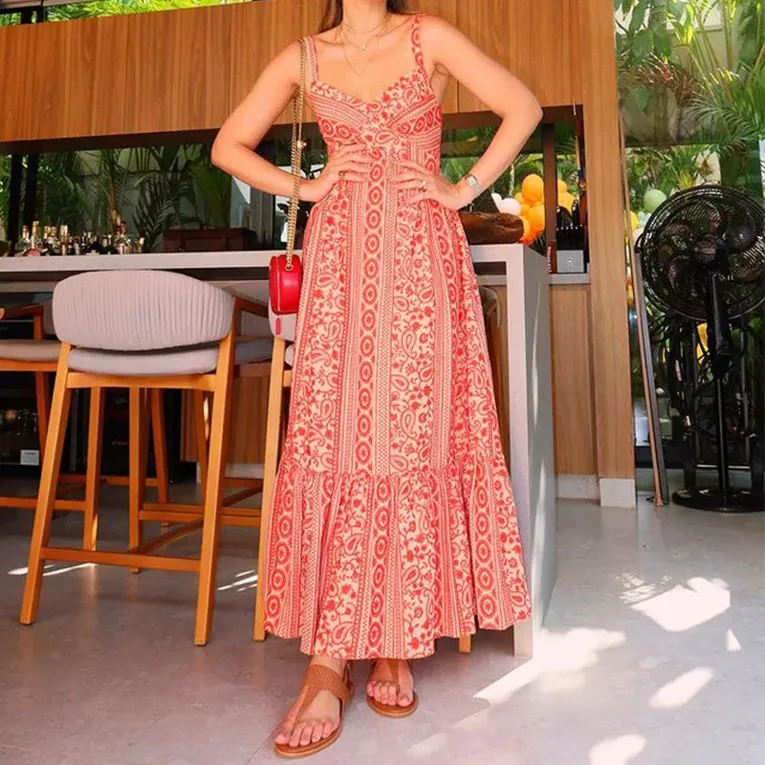 Orange Paisley Print Fit Flare Slip Dress - Image 1