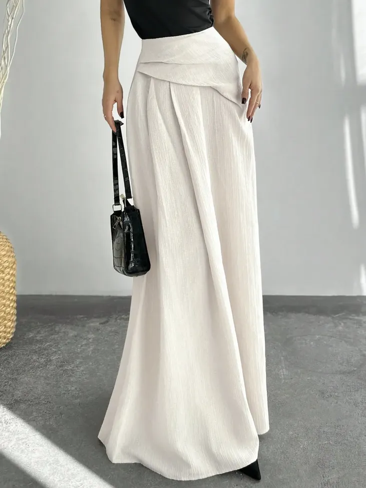Off White Textured Flared Maxi Skirt - Image 1