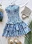 Blue Floral Fit Flare Mini Dress
