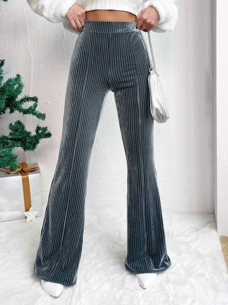 Navy Textured Bell Bottom Trouser - Image 1