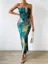 Teal Abstract Bodycon Maxi Dress