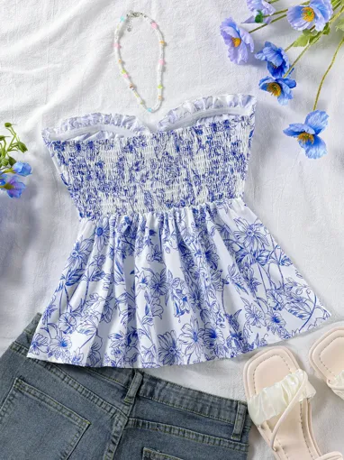 [新品・未使用]村上隆xCOMPLEXCON Blue Flower Towel Blue Floral Peplum Tube Top - NEWME