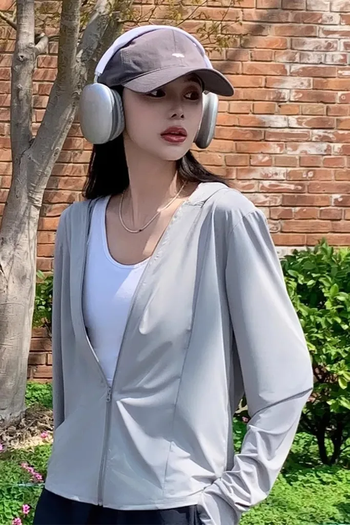 Light Grey Hood Neck Casual Jacket - Image 1