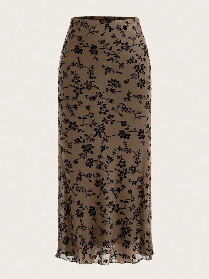 Brown Floral Maxi Mermaid Skirt - Image 1