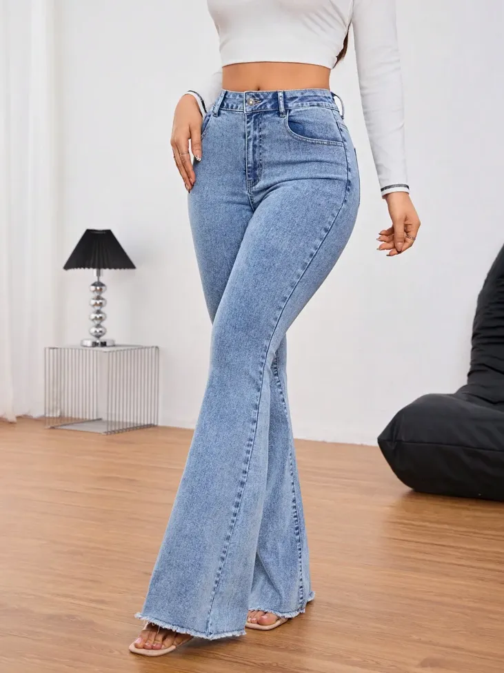 High Rise Ripped Flare Jeans - Image 1