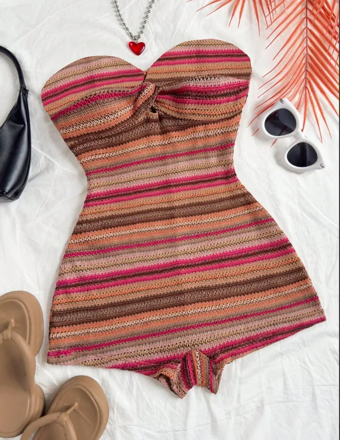Multi Striped Cut Out Playsuit - Image 1