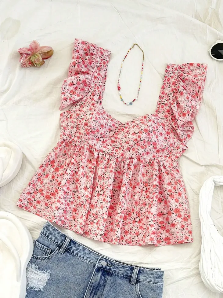 muguet heart button peplum tops PINK ミュゲ -1117Wx1400H-469420013-pink-