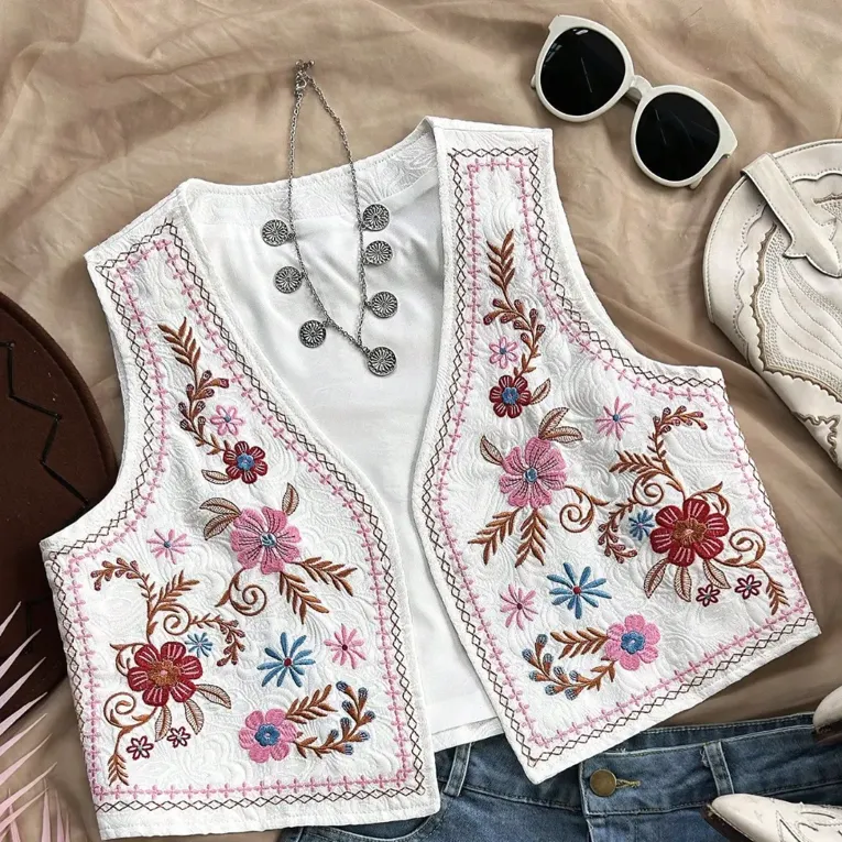 Embroidered Vneck Shrug Top - Image 1