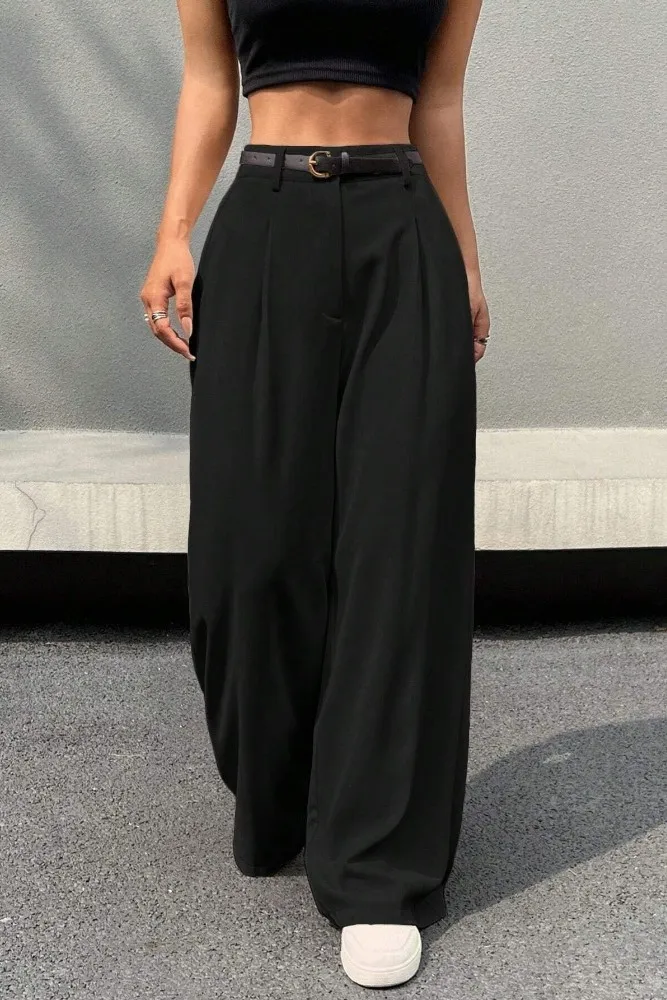 Black Pleated Wideleg Pants - Image 1